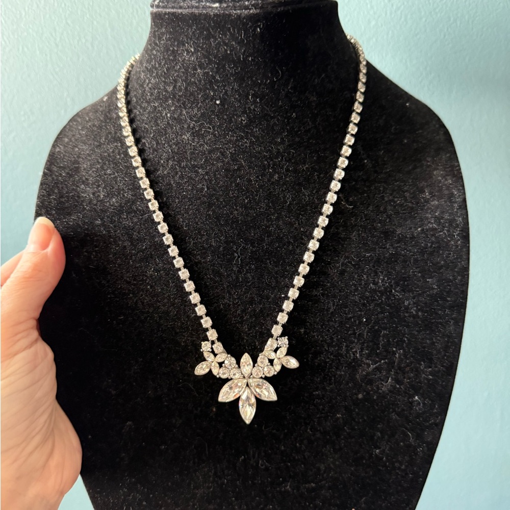 Elegant Monet Silver Necklace with Rhinestone Accents